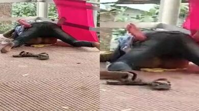 Homeless couple fucking on railway overbridge caught on cam