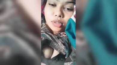 Cute desi girlfriend licking nipple showing big tits on cam