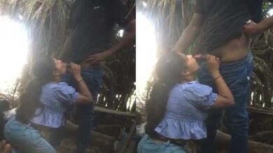 College girl blowjob sex caught on cam by stranger in jungle