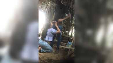 College girl blowjob sex caught on cam by stranger in jungle