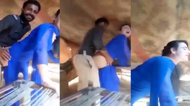 Pakistani policeman fucking shemale in standing pose caught