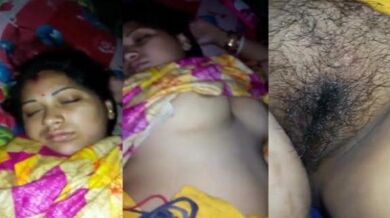 Sleeping mom's hairy pussy and boobs recorded by horny son