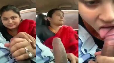 Widow Telugu milf sucks hard cock of boyfriend inside car