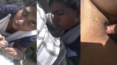 Village Telugu girl gives blowjob to uncle in outdoor sex