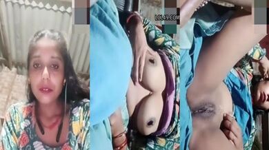Hot Marwadi wife plays with huge saggy boobs on video call