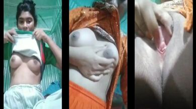 Young Bangla girl pressing boobs to excite her sex partner