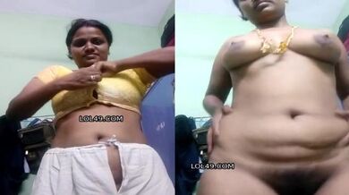 Tamil aunty plays with her hairy pussy after stripping saree