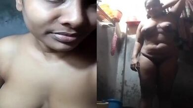 Bengali boudi shows big boobs before bathing on camera mms