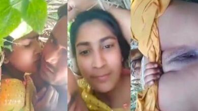 Punjabi village girl enjoys outdoor sex kissing BF on camera