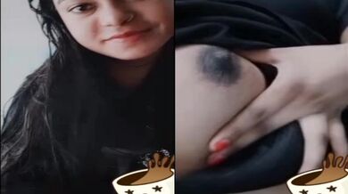 Naughty muslim GF plays with boobs on video call to tease BF