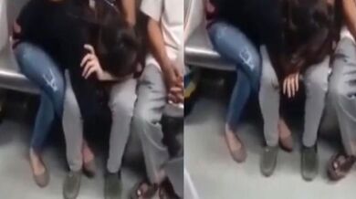 Bold Delhi girl sucks BF's dick inside metro train in public