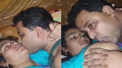 Bengali boudi enjoys hard boobs sucking with devar at night