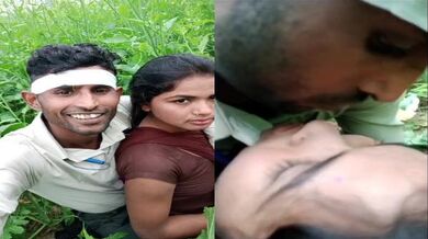 Haryanvi village wife kissing lover during quickie in jungle
