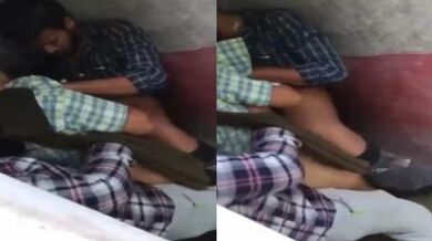 Indian lady clerk fucked by 2 horny men in office corner MMS
