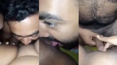 Tamil neighbour licks shaved pussy of lonely wife at night