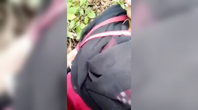 Shy Mallu GF shows hairy black pussy to lover in forest MMS
