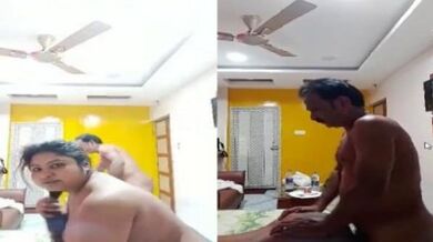Fit father-in-law pounds Tamil wife's fat pussy in bed clip