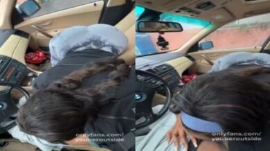Mallu gold digger GF gives blowjob to rich boy in his BMW