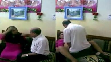 Desi MILF in hijab quick sex on sofa with mature neighbour