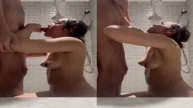Punjabi NRI GF passionately sucks white boy's cock in shower