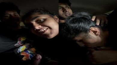 Mallu girl gives a quick blowjob to cousin in car at night
