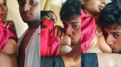 Horny lover sucking juicy boobs of Bihari girl in corner MMS