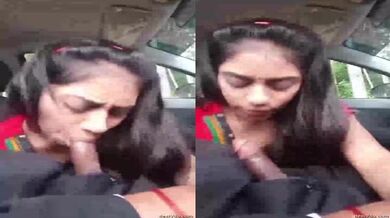Slim Tamil girl gives rough blowjob to lover inside car clip