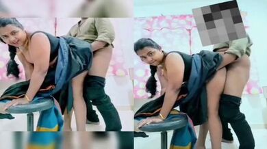 Tamil wife in saree pussy pumped from behind while standing